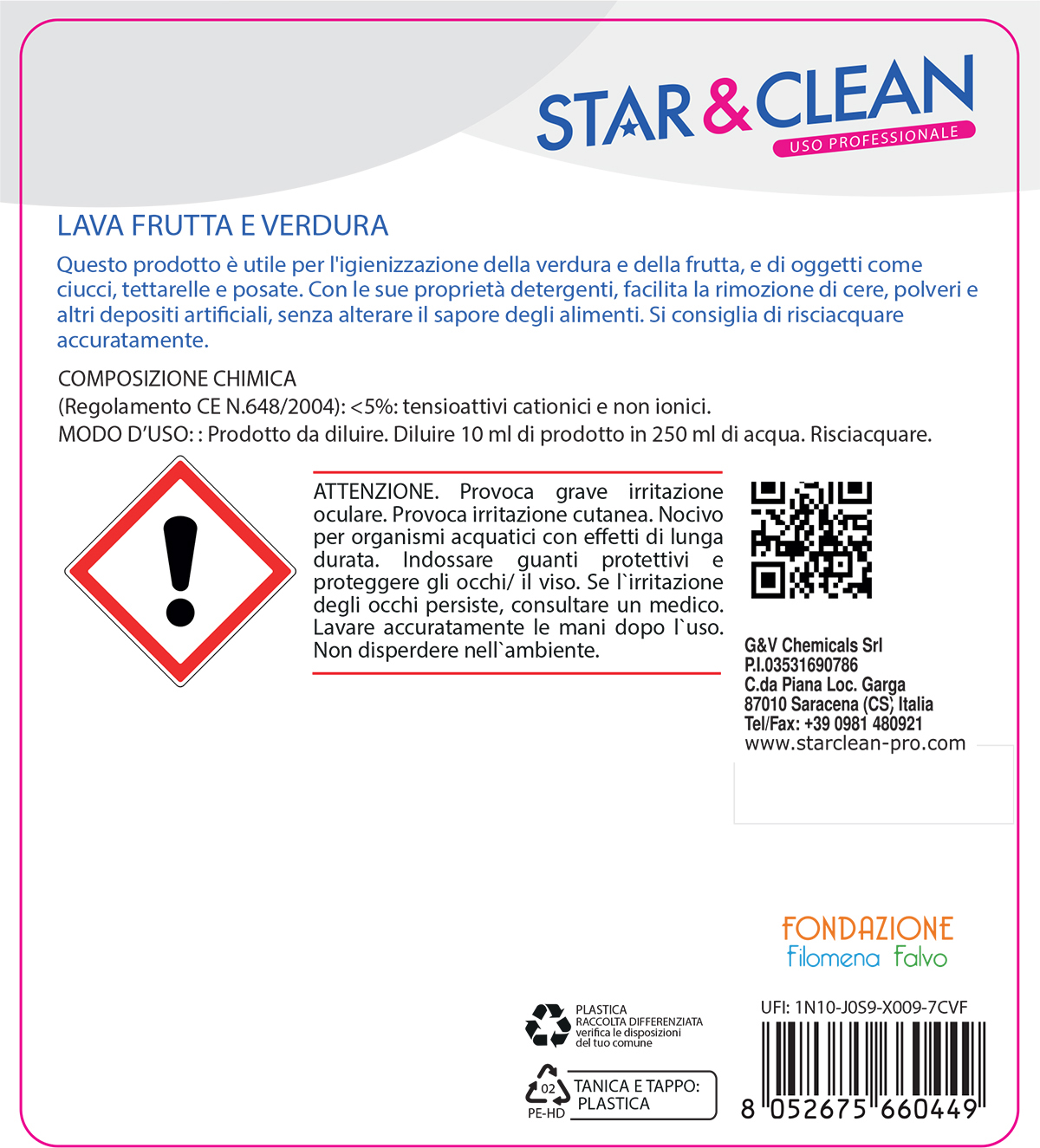 Detersivi concentrati - star clean 222 - lava frutta e verdura